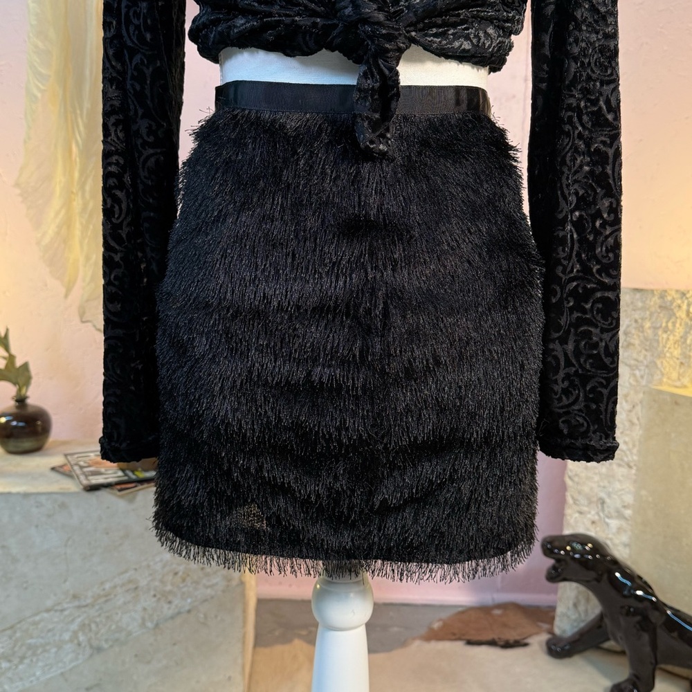 Belle Femme Black Faux Fur Mini Skirt Size Small